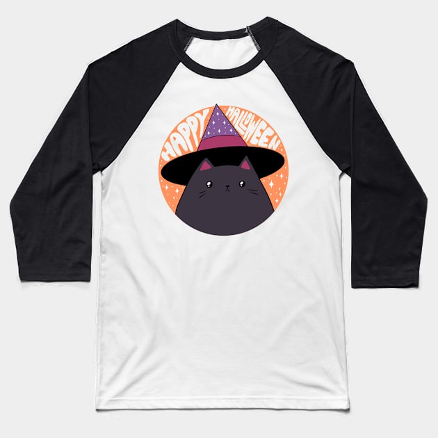 Happy halloween a Cute black cat wearing a witch hat Baseball T-Shirt by Yarafantasyart